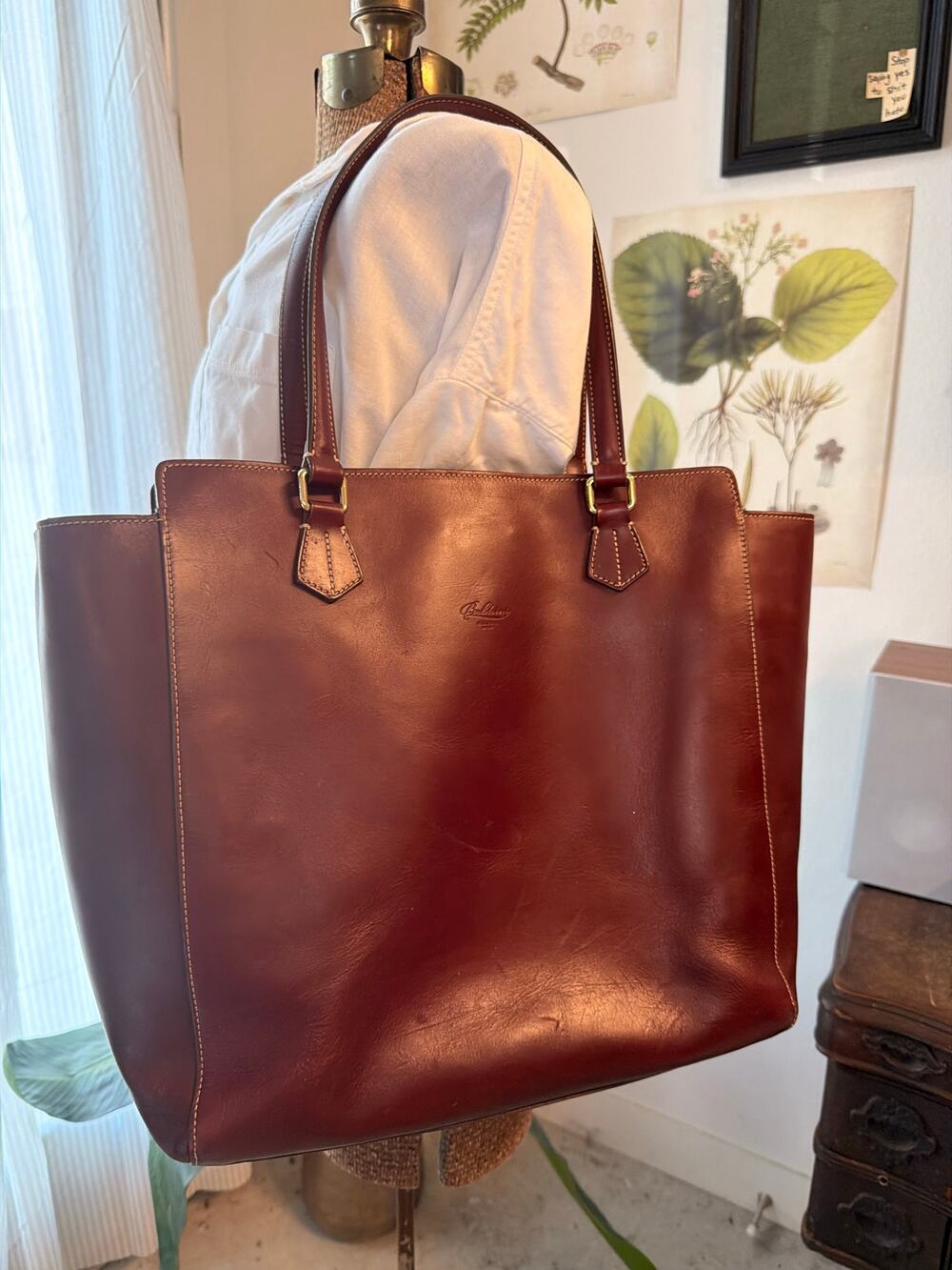 Baldinini Women’s Tote Bag Brown Leather Made In Italy Large Shoulder Old Money